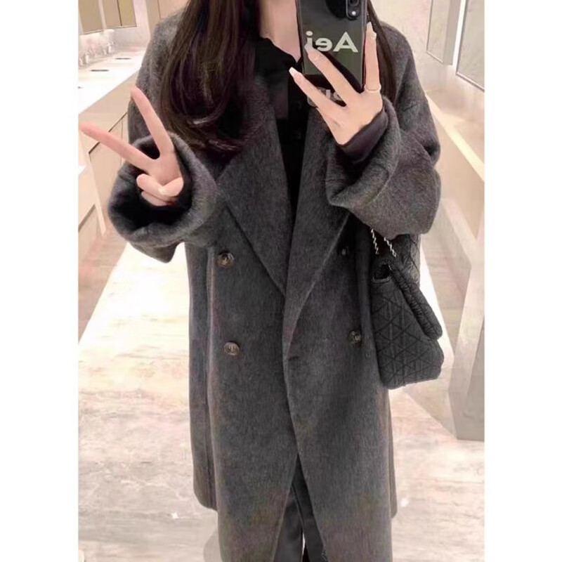 Cotton plus velvet and thickened woolen coat for women in autumn and winter new high-end small medium-length casual coat top 9809-1 gray plus velvet high quality L 110-125 catties