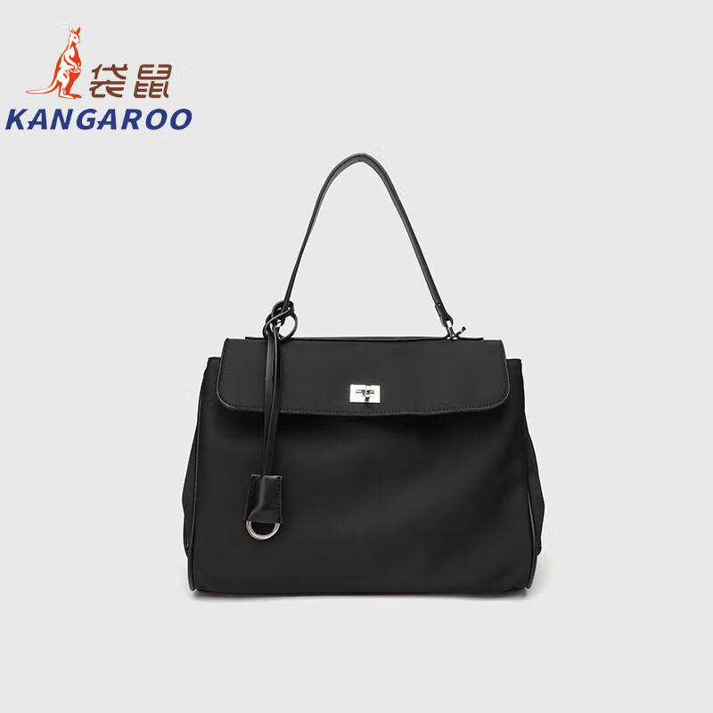 Kangaroo (KANGAROO) launches new Kelly single-shoulder nylon leather handbag for women, armpit lock buckle design commuting tote large capacity simple bag, black medium size (35) (without accessories)