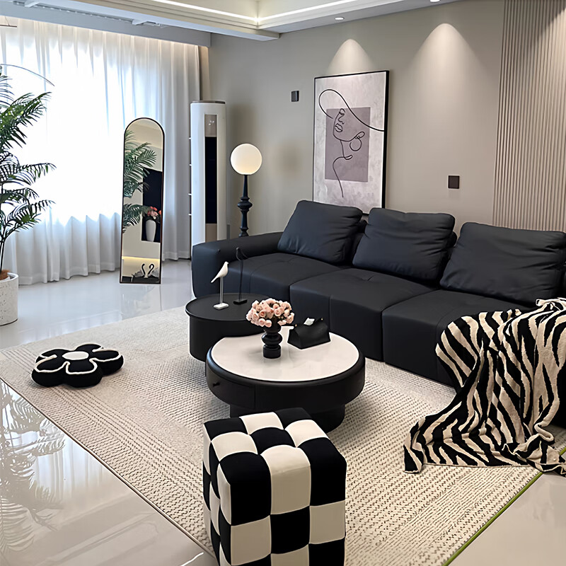 Italian minimalist coffee table light luxury high-end sofa living room household small apartment round marble liftable new style 120cm round lift coffee table black