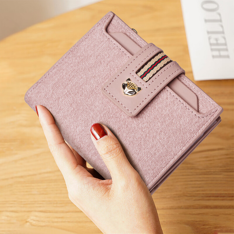 Golden Fox (FOXER) Women's Coin Purse Large Capacity Short Two-fold Card Holder Zipper Money Clip Clutch Birthday Valentine's Day Gift