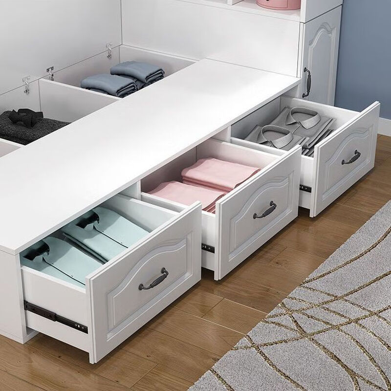 Yusenyi Tatami Wardrobe and Bed Cabinet Integrated Combination Clothes Cabinet Desk Wardrobe Small Apartment Multifunctional Hollow Children's Bed Solid Wood Tatami + Standing Cabinet + Desk + Mattress 1.2m*2m