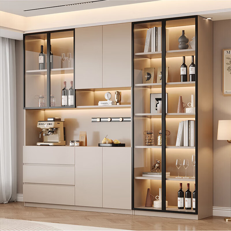 Yingtaoge sideboard living room integrated storage modern solid wood wall-mounted wine cabinet multi-functional customized floor-standing light luxury small tea cabinet 240*42*220cm style 12 solid wood free track socket ordinary style