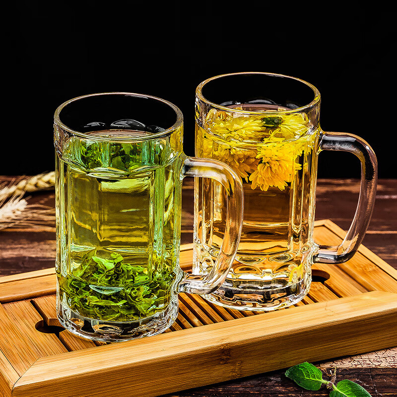 Ershanji 6-piece beer mug, transparent glass mug with handle, draft beer mug, tea cup, juice cup, soda-lime glass, transparent glass mug with handle, 6-pack, 400ml