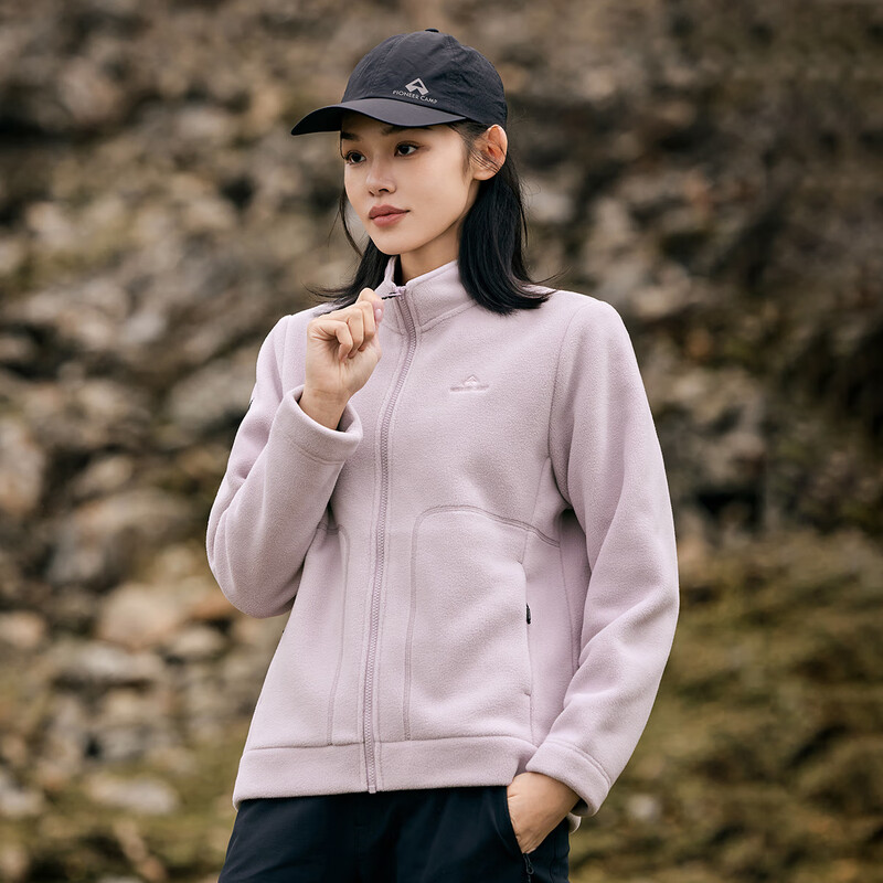 Pathfinder Polar Fleece Jacket Men's Stand Collar Autumn and Winter Fleece Jacket Liner Thickened Warm Jacket Women's Outdoor Casual Top Gray Purple M