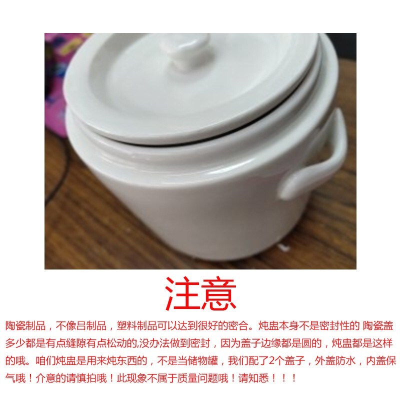 Erisi's new double-lid ceramic bird's nest stew pot with lid, water-proof stew pot, steam soup pot, large and small household bowl stew pot kitchen, white ground 900ML, 2 servings