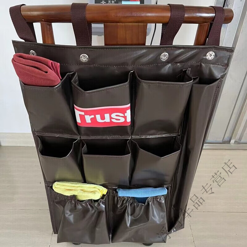 Hotel linen cart cloth bag work room cleaning garbage storage hanging five-color rag carry-type plus hook vertical eight-port rag bag Te Naishi nine-port rag bag