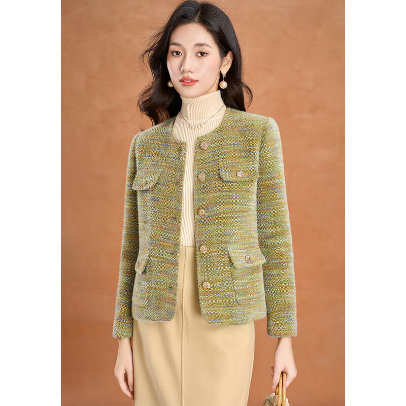 Kebel Xiaoxiangfeng imitation mink velvet quilted thickened coat for women 2025 new autumn and winter small versatile woolen coat M