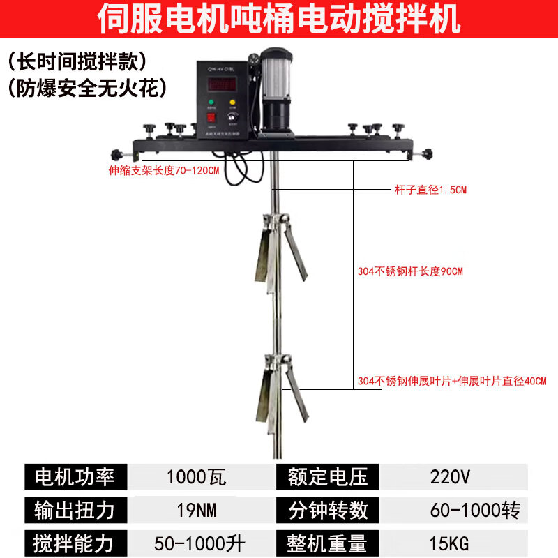 Horizontal plate IBC ton barrel electric mixer Pneumatic explosion-proof disperser 1000 liter liquid paint paint mixer H003 with double extension blades (pneumatic model)