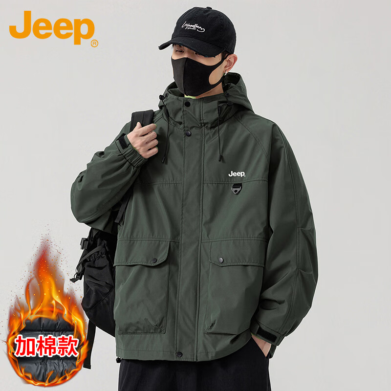 JEEP Jeep thickened jacket men's cotton jacket winter casual loose jacket men's military green cotton XL