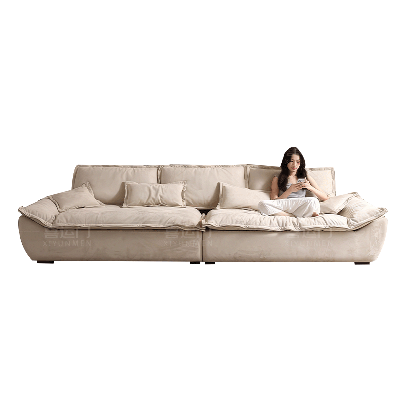 Xiyunmen (XIYUNMEN) government subsidy cream wind sailing sofa removable and washable cat scratch cloth sofa living room latex sofa small apartment sofa cat scratch cloth + latex style / 85cm seat depth / 1.2m width 2.6m four people, cushions and backrest bags are removable and washable