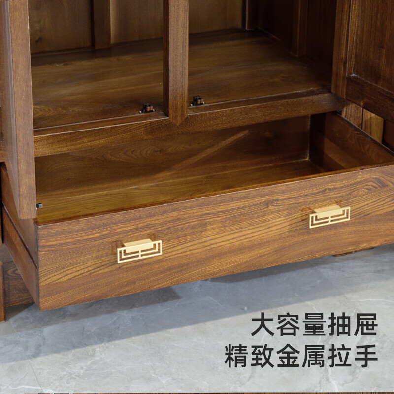 Master Yu old elm solid wood wardrobe flat door new Chinese style log bedroom wardrobe top box cabinet home combination storage cabinet