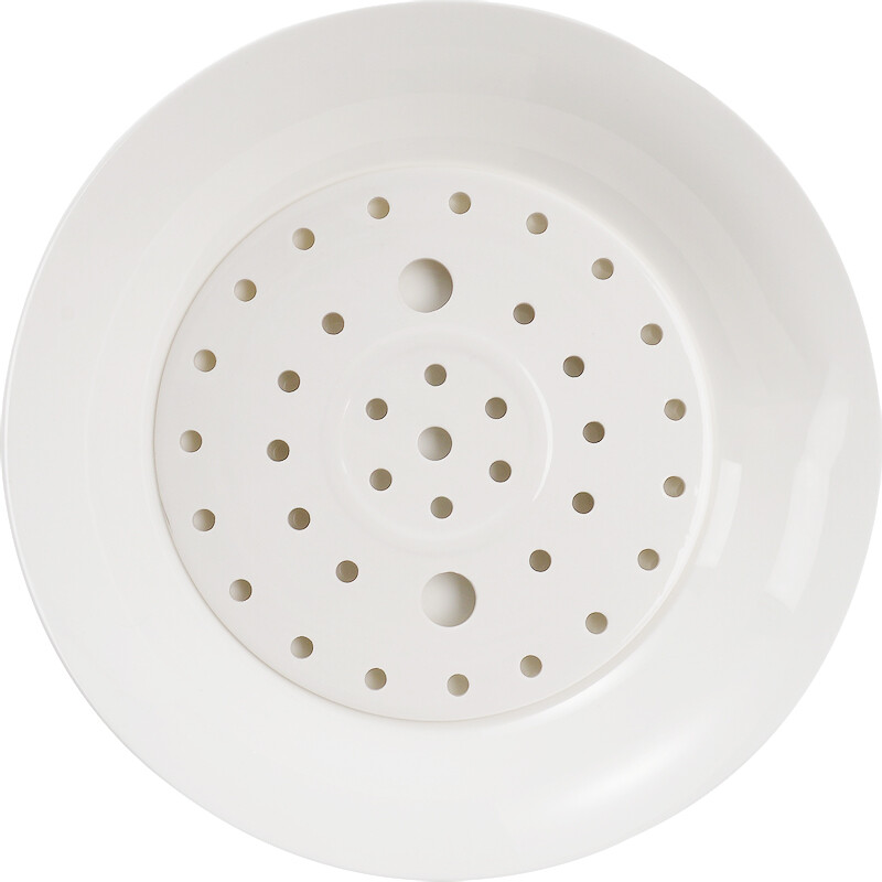 Guoyue bone china dumpling plate double-layer drained rice plate gold-rimmed dumpling plate household European large ceramic deep plate pure white drained dumpling plate (bone china) 26cm 2 pieces