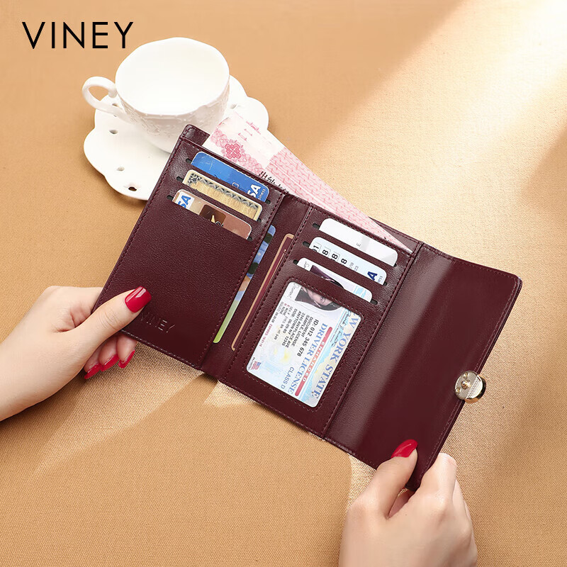 Viney cowhide women's wallet large capacity short clutch bag student multi-card slot coin purse foreign style light luxury wallet wallet