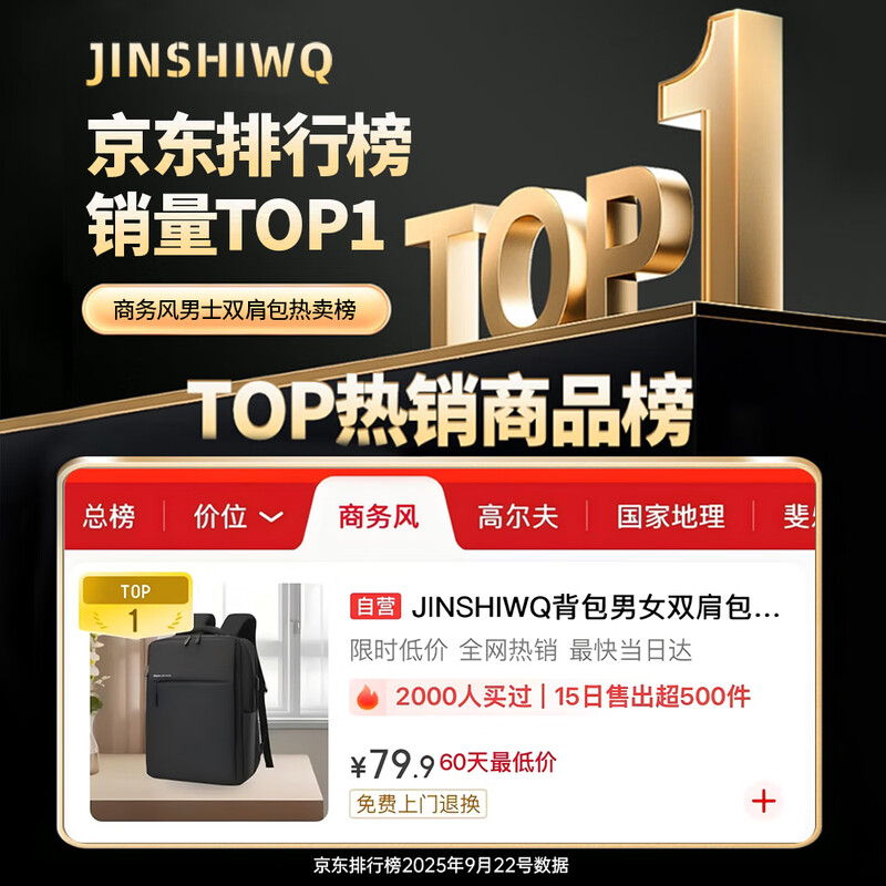 JINSHIWQ Backpack Men's and Women's Backpack Notebook 16/17-inch Computer Bag School Bag College Student Standard - Obsidian Black Small Size