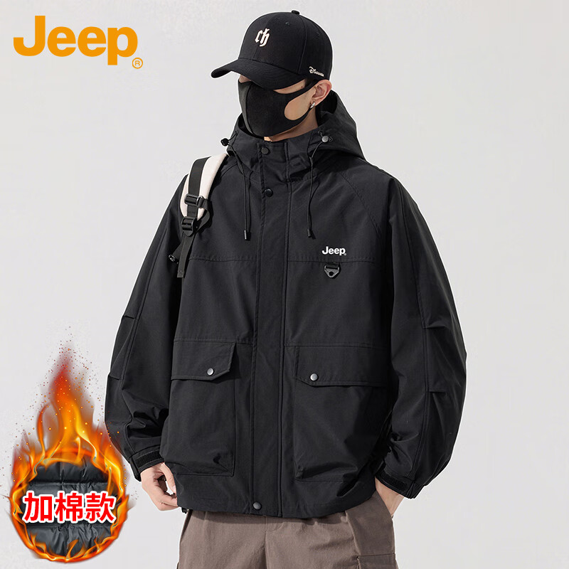 JEEP Jeep thickened jacket men's cotton jacket winter casual loose jacket men's military green cotton XL
