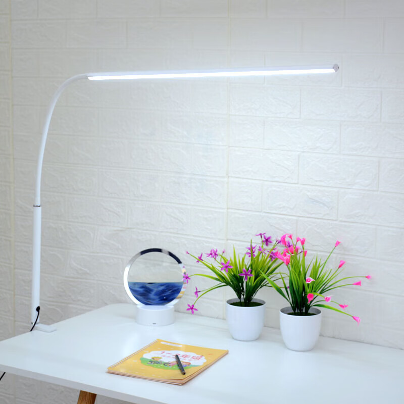 High-brightness work desk lamp long clip lamp LED learning special eye protection clip-on lamp high wattage smart clip lamp desk lamp black 70cm_button on_off_white light