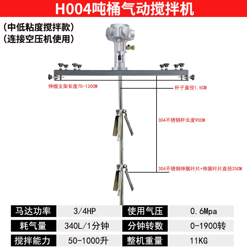 Horizontal plate IBC ton barrel electric mixer Pneumatic explosion-proof disperser 1000 liter liquid paint paint mixer H003 with double extension blades (pneumatic model)