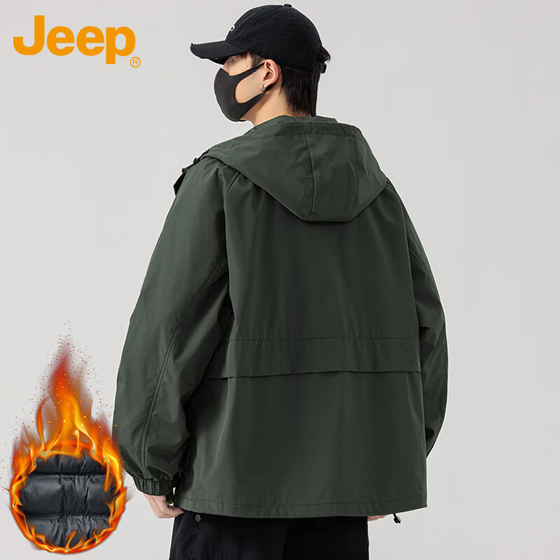 JEEP Jeep thickened jacket men's cotton jacket winter casual loose jacket men's military green cotton XL