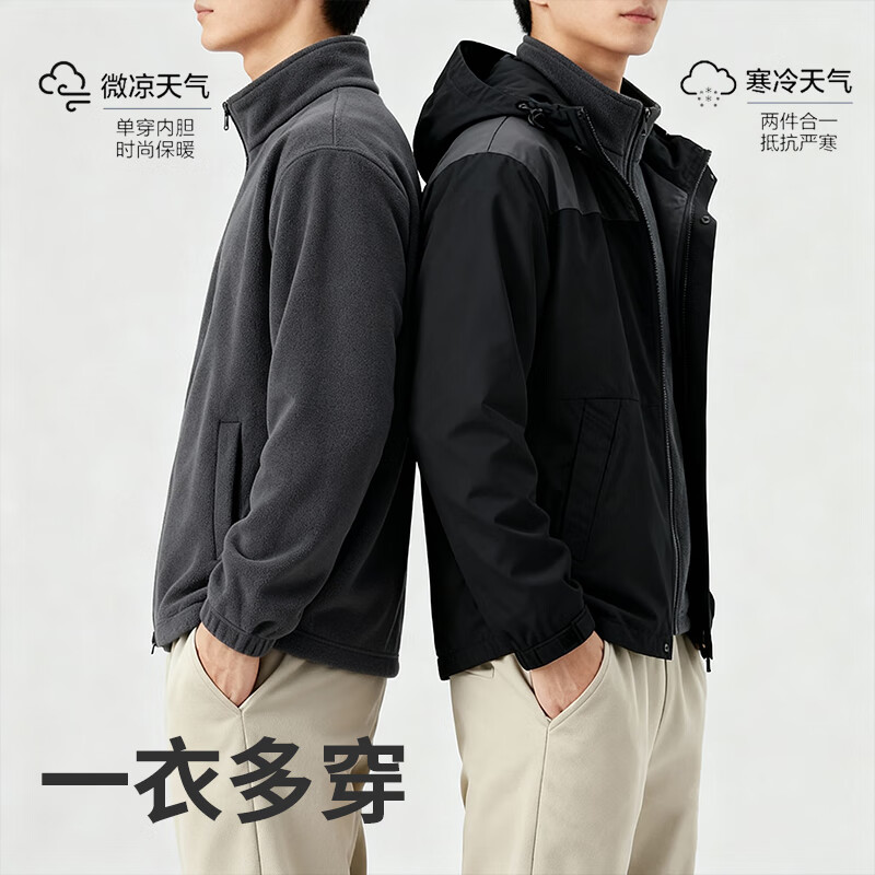 JEEP SPIRIT Jeep fleece jacket for men in winter double-sided thickened Austrian velvet thermal locking fleece liner versatile stand-up collar jacket