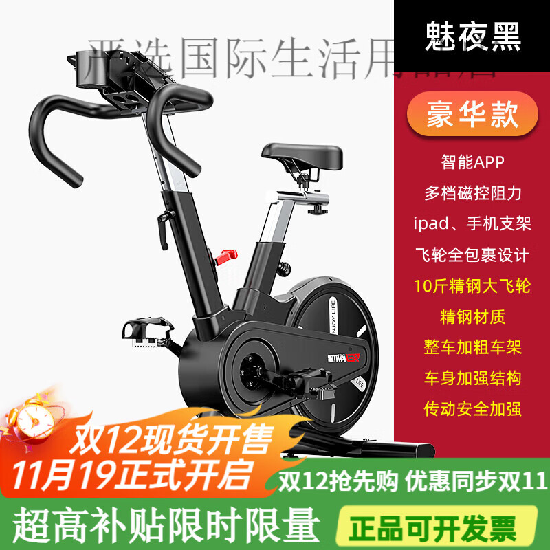 Yingerjian spinning bicycle home magnetic control exercise bike ultra-quiet indoor fitness equipment smart bicycle luxury model-Charming Night Black-10 catties flywheel-magnetic resistance