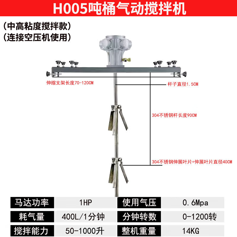 Horizontal plate IBC ton barrel electric mixer Pneumatic explosion-proof disperser 1000 liter liquid paint paint mixer H003 with double extension blades (pneumatic model)