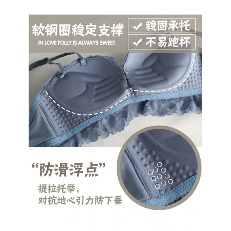 Aimu Autumn and Summer No Wires Gathering Beautiful Back Small Bra Adjustable Anti-Sagging Sexy Lace Underwear Women's Bra Set Black Bra + Panties 80B 36B