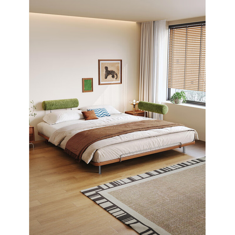 He Jiagong no bedside solid wood suspended bed mid-century style double fabric small apartment movable cushions flush side tatami bed Comfort version 15cm extra loose wooden frame single bed + 2 bedsides 1800mm*2000mm x bracket structure