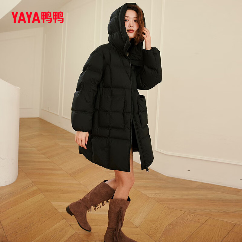 Ducky winter thickened mid-length loose women's down jacket with extra large down filling to keep warm and cold-proof outdoor travel jacket for women
