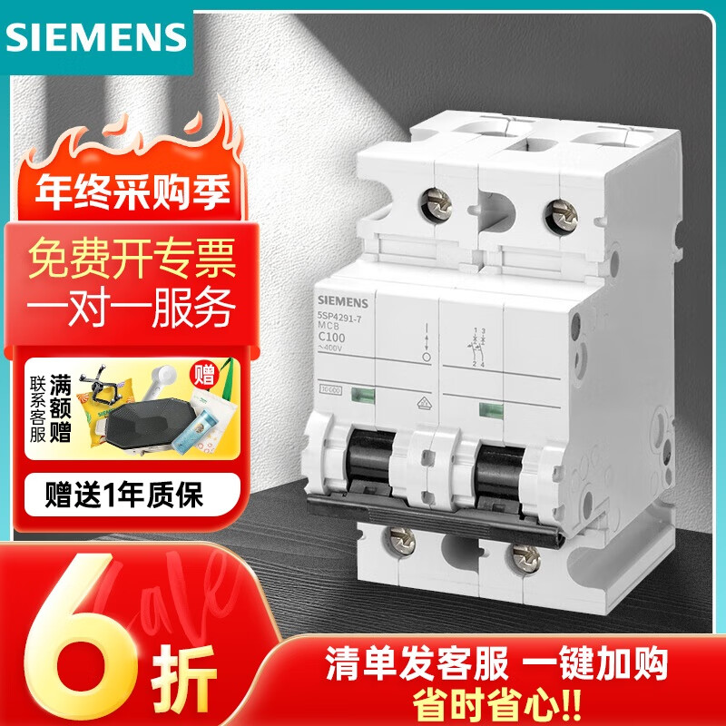 Siemens air switch 5SP series high current main gate protection circuit breaker 1P-4P 80A 100A 5SP42917 (C100 2P 10KA)