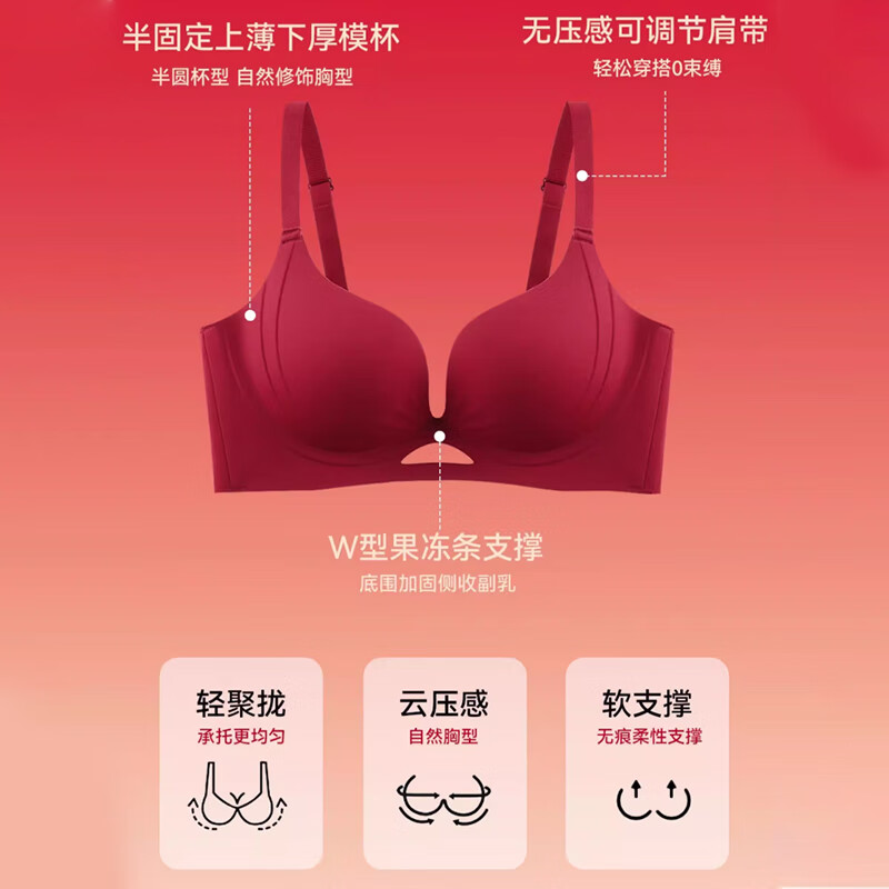 Xue Qianman's zodiac year red underwear set for women with small breasts gathered to look bigger for brides to get married sexy seamless bra autumn and winter gift box