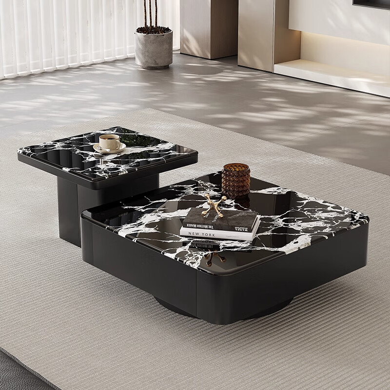 Orange Italian style light luxury super crystal stone solid wood coffee table living room home tea table high-end microcrystalline stone coffee table 2025 new coffee table