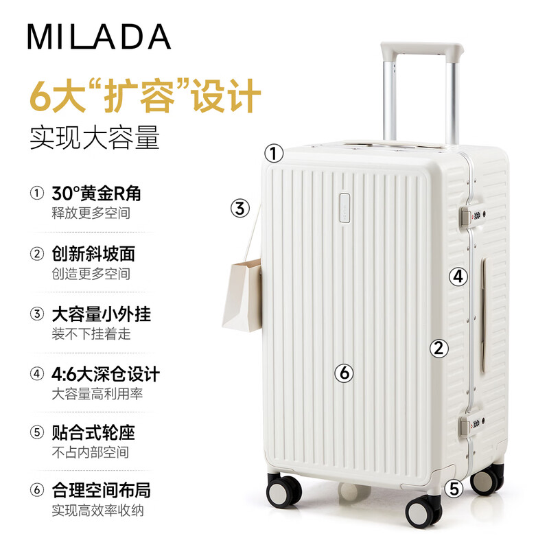 Mirada Large Capacity Suitcase Women's Aluminum Frame Trolley Suitcase Men's 28-inch Rock Gray 102 Liter Password Deep Storage Strong