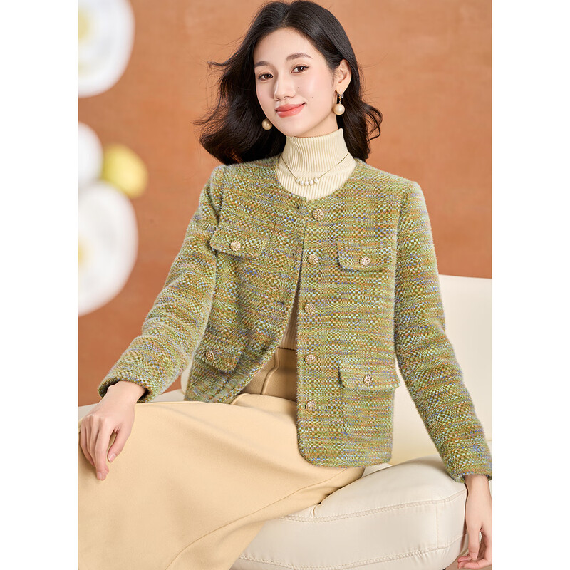 Kebel Xiaoxiangfeng imitation mink velvet quilted thickened coat for women 2025 new autumn and winter small versatile woolen coat M