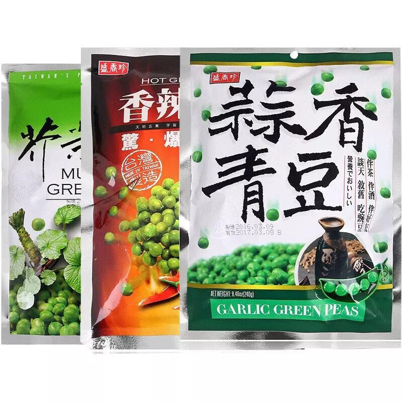 Imported from Taiwan, Shengxiangzhen Garlic Mustard Spicy Green Beans 3-flavor combination, 3 bags in total, snack food Garlic Green Beans 240g*3