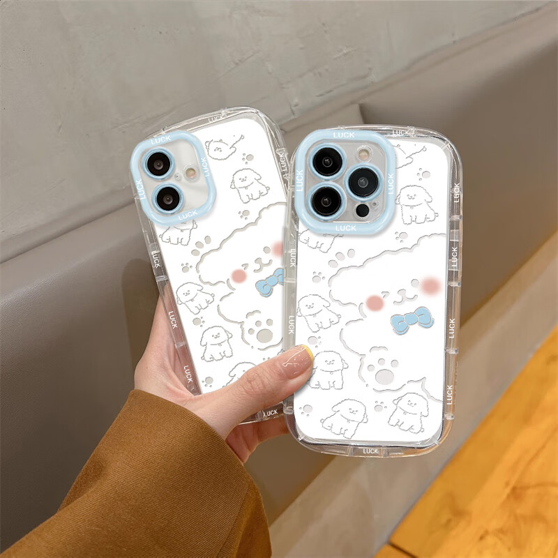 Jiang Ming is suitable for Apple 17 mobile phone case, lens, all-inclusive iphone17 protective cover, high-end anti-fall airbag, Internet celebrity creative cartoon men and women protection soft shell line puppy with lanyard