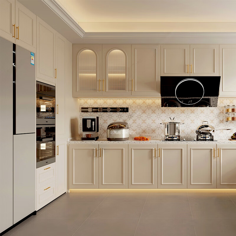Huili Dejin Kaiyue cream style French cabinets retro light luxury cabinets overall home kitchen U-shaped whole house customization deposit 1 meter