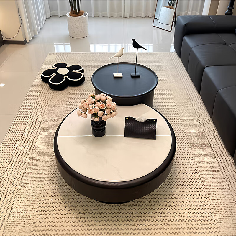 Italian minimalist coffee table light luxury high-end sofa living room household small apartment round marble liftable new style 120cm round lift coffee table black