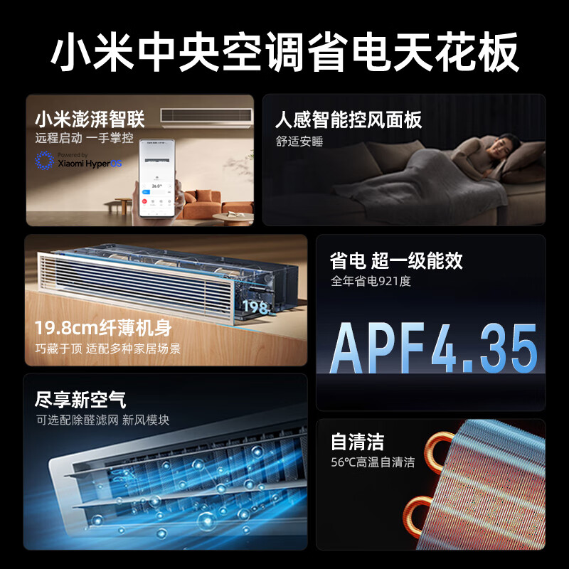 Xiaomi Central Air Conditioning Giant Energy Saving Pro Duct Machine One to One 3 HP 4 HP First Class Energy Efficiency Energy Saving Embedded Inverter Heating and Cooling Home Living Room Air Conditioner One Price All Inclusive Pro 4 HP First Class Energy Efficiency 90FW-OC20/N1B1