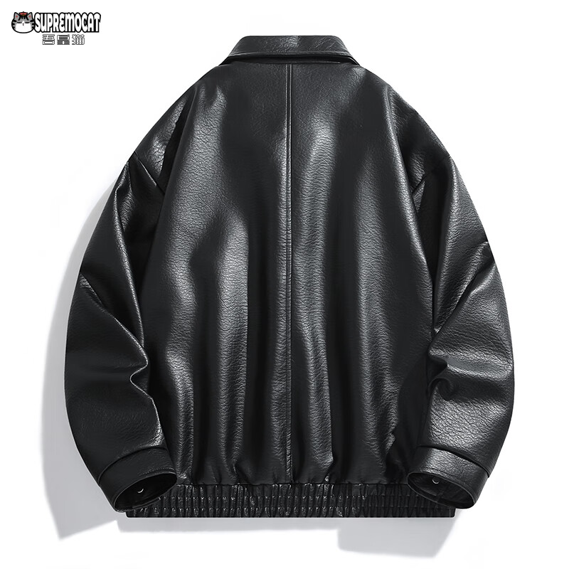 My Royal Cat American Leather Jacket Men's Spring and Autumn Versatile Retro Handsome Versatile Motorcycle Leather Jacket WJ14 Black XL
