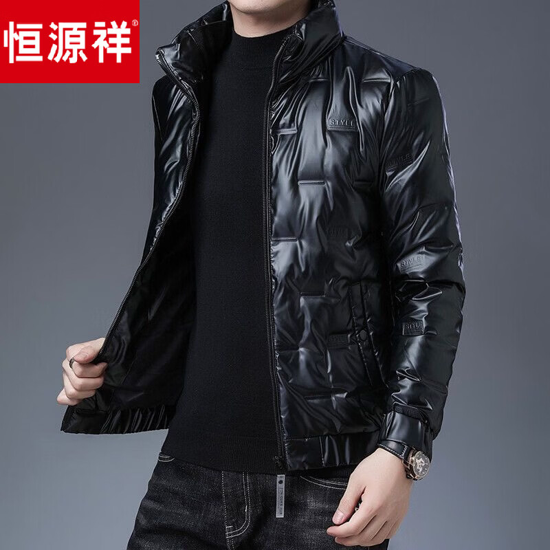 Hengyuanxiang glossy thickened winter down jacket men's short style new youth warm men's jacket BOSS-SW05-black-stand-up collar glossy 3XL 190/104A recommended 190-210 catties