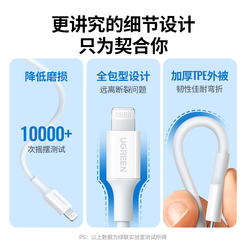Greenlink MFi certification does not pop up, suitable for Apple charging cable, fast charging data cable, USB to Lightning lightning interface, iPhone14/13/12 mobile phone tablet 1m