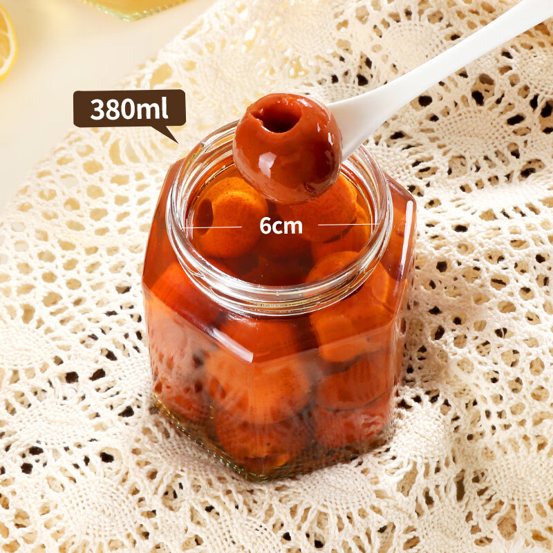 Extreme space sealed jar hexagonal storage bottle glass jar 380ml glass bottle sealed jar honey bottle can bottle 6 pack