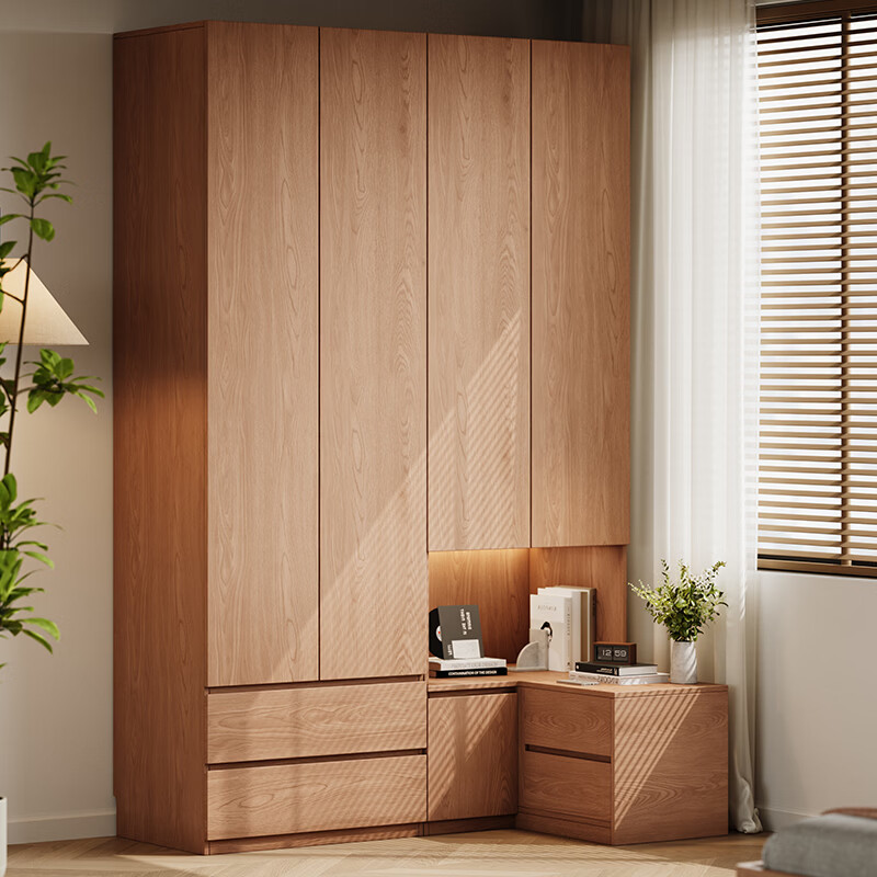 He Jiajiang solid wood wardrobe minimalist household large wardrobe door-to-door installation storage locker furniture 1.6 meters long * 2.4 meters high / two-door wardrobe + two-door wardrobe