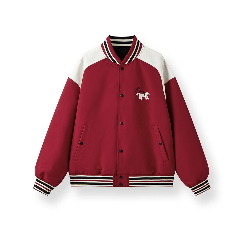 Semir New Year Qiji Red丨Coat Men's 26 Spring Three-proof Embroidered Splicing Top Loose Casual Baseball Jacket Red