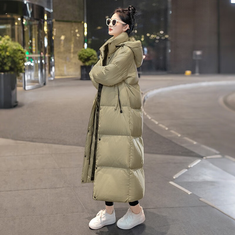 Sibaishe Long Goose Down Jacket 2025 Winter New Women's Straight Long Sleeve Hooded Over-the-Knee Down Jacket