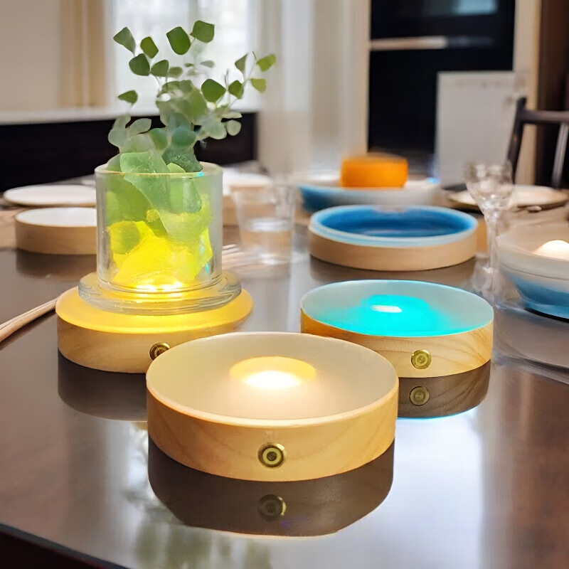 DASKSHA luminous coaster cocktail base light cocktail glass light base coaster base solid wood led light three-color touch