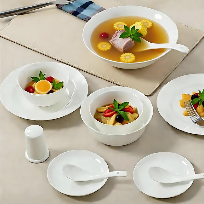 Sky Top bowls and plates ceramic tableware set bone china pure white household housewarming gift box packaging 6 servings 28 pieces