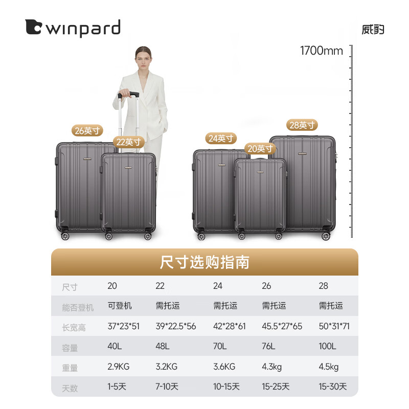 Weibao Trolley Case PC Case Men's Hard Case Luggage Checked Boarding Case Women's Password Box Suitcase Dark Gray (Domestic Craftsmanship Quality, Tough and Compression Resistant) 20 Inch Boarding Case 2-4 Days Short-distance Travel
