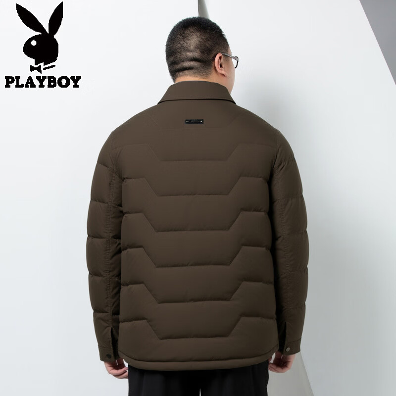Playboy middle-aged and elderly down jacket men's large size loose plus fat extra large warm jacket extra large fat dad special winter clothing coffee color 7XL about 255 pounds