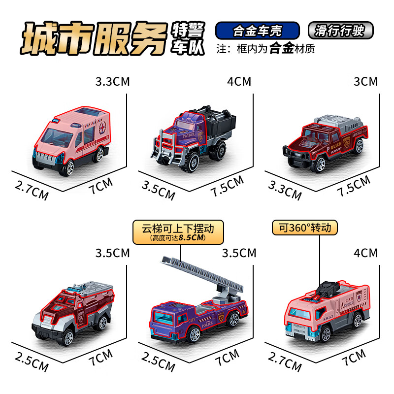 Medium-quality high-quality new model city police children's toy car car for boys 3 to 6 years old 1 engineering vehicle 2 set fire truck gift police police alloy car set six pieces movable parts/exquisite workmanship/alloy material